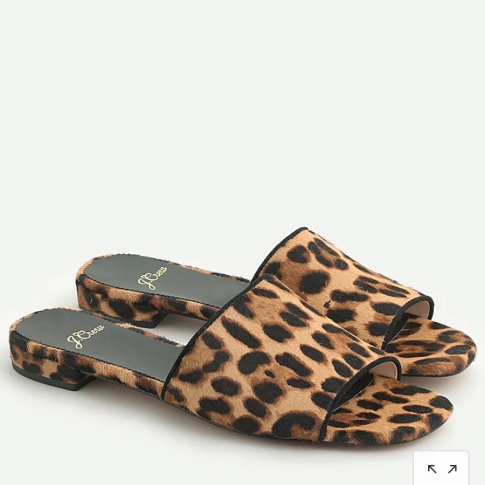 J. Crew Abbie slide sandals in leopard calf hair